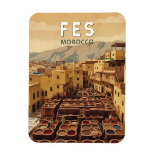 Fes Marokko Illustratie Reis Kunst Vintage Magneet