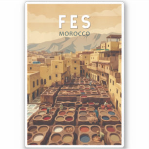 Fes Marokko Illustratie Reis Kunst Vintage Sticker