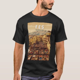 Fes Marokko Illustratie Reis Kunst Vintage T-shirt