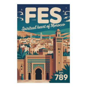 Fes Marokko Retro Reisposter Kunstprint Perfect Poster
