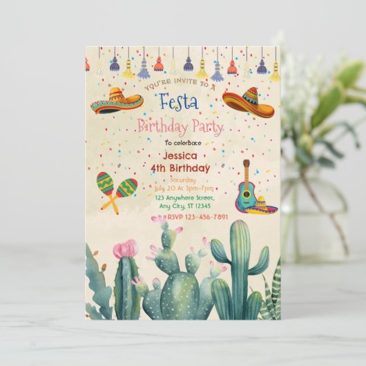 Festa Festa Vibrant Anniversaire Invitation (Debout devant)