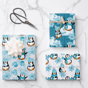 Festief kerstgetild pinguïn patroon inpakpapier vel