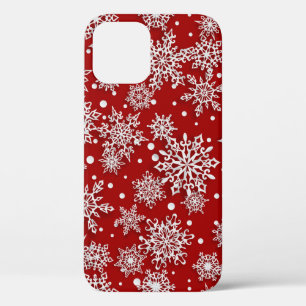 festief sneeuwvlokpatroon met kerstrode sneeuw iPhone 12 pro hoesje