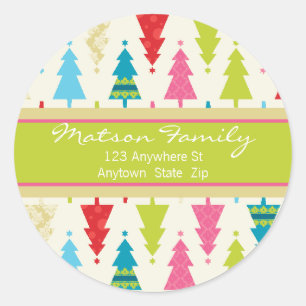FESTIEVE ADRESETIKETTEN : patternedxmastree 3 Ronde Sticker