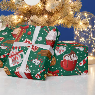 Festieve Kerst Desserts Naadloos Patroon Warme Cho Cadeaupapier