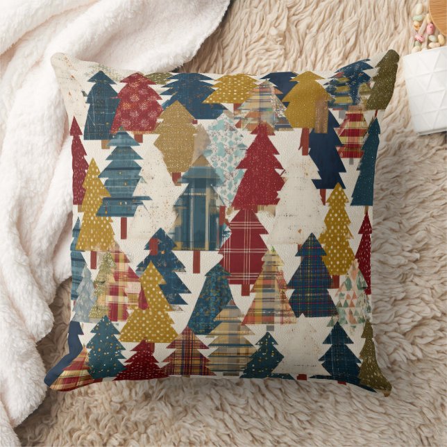 Festieve Patchwork Kerstboompatroon (2) Kussen (Deken)