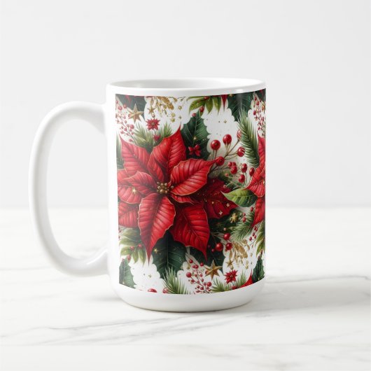 Festieve rode poinsettia met gouden kerst mok (Links)
