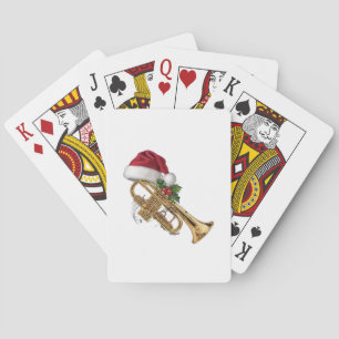 Festieve Trompet Verpakt in Kerstverlichting Pokerkaarten