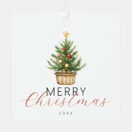 Festieve watercolor kerstboom in mand foto metalen ornament