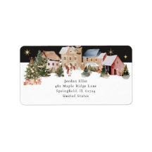Festieve Waterverf Kerst Scène Labels