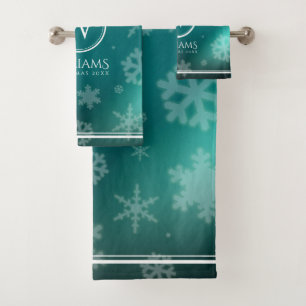 Festif Blue Foil Snowflakes Monogramme Nom