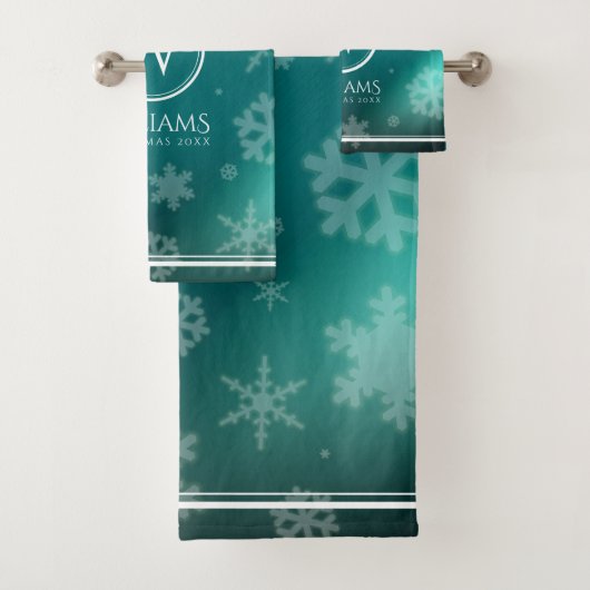 Festif Blue Foil Snowflakes Monogramme Nom (En situation)