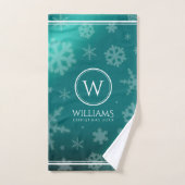 Festif Blue Foil Snowflakes Monogramme Nom (Serviette à main)