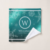 Festif Blue Foil Snowflakes Monogramme Nom (Gant de toilette)