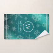 Festif Blue Foil Snowflakes Monogramme Nom (Serviette à main)