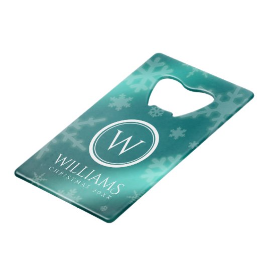 Festif Blue Foil Snowflakes Monogramme Nom (Devant Angle)
