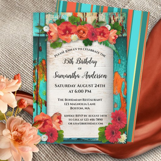 Festif Bohème Floral Invitation Anniversaire