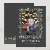 Festif Botanique Joyeux Carte photo de Noël (Devant / Derrière)