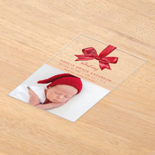 Festif Bow rouge acrylique Faire-part de naissance (Poser)