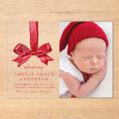 Festif Bow rouge acrylique Faire-part de naissance (Recto)