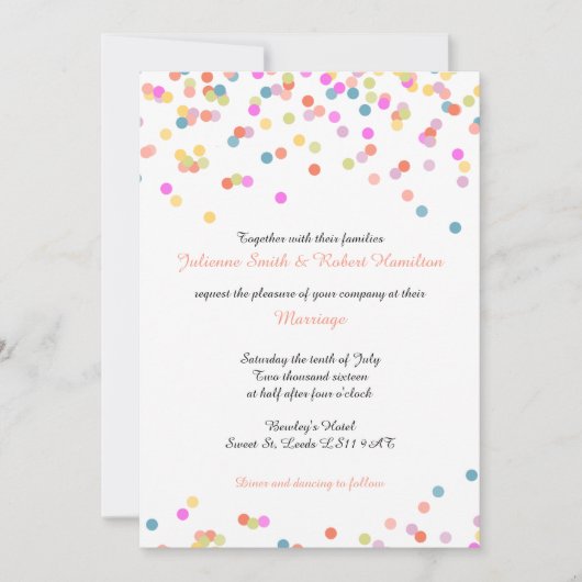 Festif coloré Confetti Mariage Invitations (Devant)