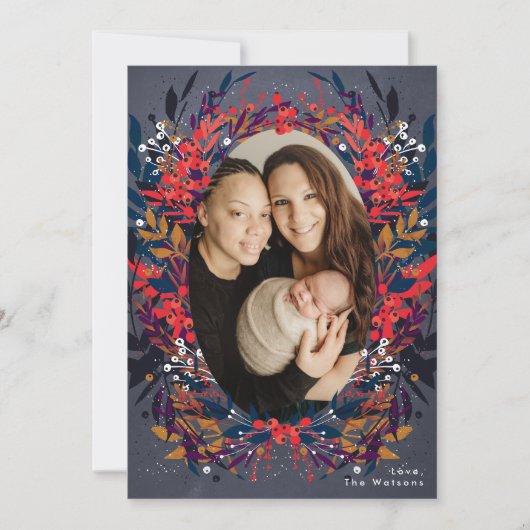 Festif Floral Berries Carte de Noël (Devant)