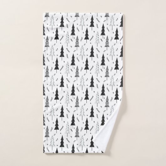Festif Noir Blanc Doddle Pine de Noël (Serviette à main)