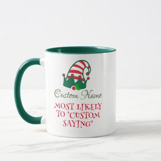 Festif Nom personnalisé, Texte Mugs elfes de Noël (Gauche)