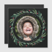 Festif Nouvel An Wreath Feuilles Berries Magnet (Devant / Derrière)