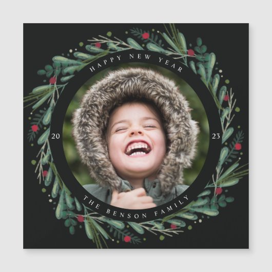 Festif Nouvel An Wreath Feuilles Berries Magnet (Devant)