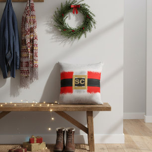 Festif Red Père Noël Suit Monogramme Coussin de No