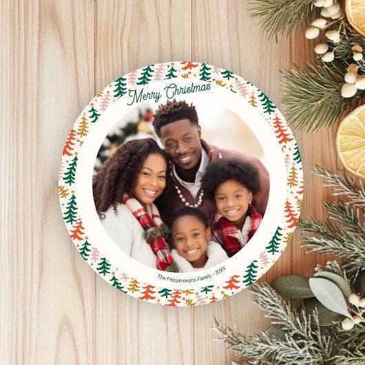 Festif Retro Holiday Tree Carte photo