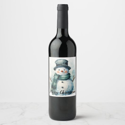 🎄 Festif Snowman Vin Étiquette 🍷 (Devant)