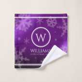 Festif Violet Foil Snowflakes Nom du monogramme (Gant de toilette)