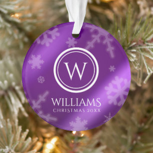 Festif Violet Foil Snowflakes Nom du monogramme