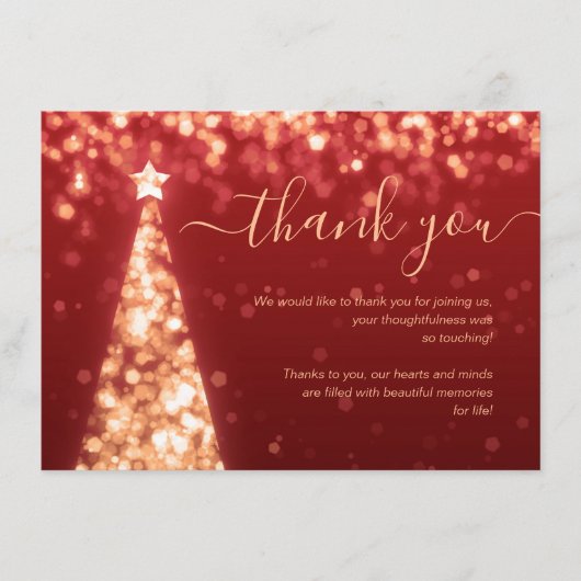 Festif Xmas Arbre or Mariage rouge Carte de remerc (Devant)