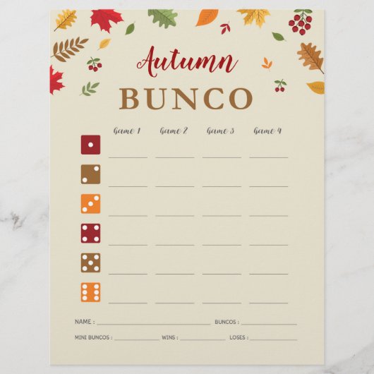 Festival d'automne Bunco Party Jeu carte de score (Devant)