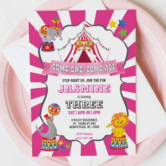 Festival du cirque rose Invitation d'anniversaire