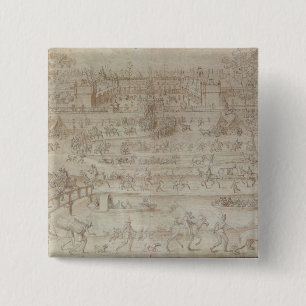 Festival in het Chateau d'Anet Vierkante Button 5,1 Cm