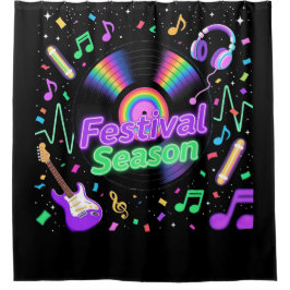 Festival Season Music Vinyl Record Graphic Douchegordijn