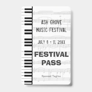 Festival Toegangspas Piano Toetsenbord Thema Badge