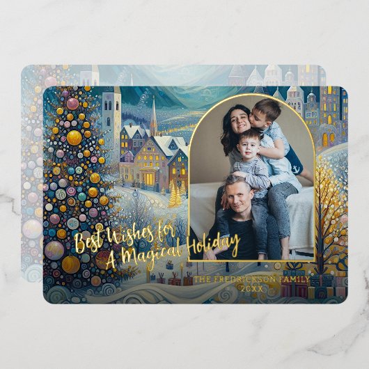 Festive Abstract Winter Wonderland Art Gold Folie Feestdagenkaart (Voorkant / Achterkant)