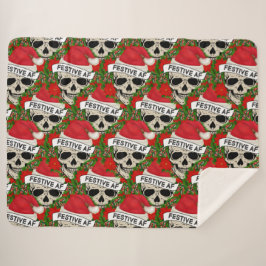 Festive AF Cool Skeleton in Santa Hat Sherpa Deken