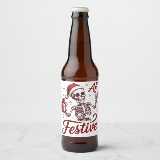 Festive Af Skeleton Snarky Christmas Sarcastic  Bier Etiket (Voorkant)
