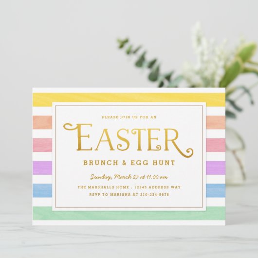 Festive and Bright Pastel Stripe Easter Invitation Kaart (Staand voorkant)