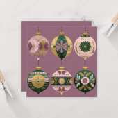 Festive and elegant Christmas Baubles Greeting Kaart (Voorkant / Achterkant in situ)