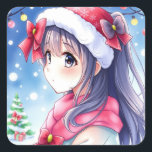 Festive Anime Girl Christmas<br><div class="desc">Mignonne fille anime avec chapeau de Père Noël avec un arrière - plan de Noël. Mignonne de sceller les cartes de Noël ou de stocker les farces.</div>