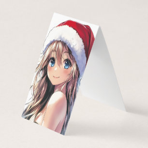 Festive Anime Girl Santa Hat avec yeux bleu clair