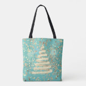 Festive Aqua Gold Sparkly-kerstboom Draagtas (Achterkant)
