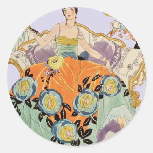 Festive Art Deco Lady Ronde Sticker (Voorkant)